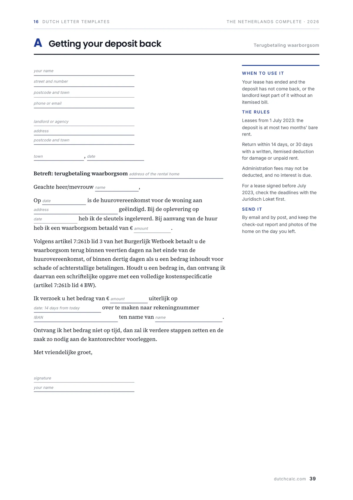 A Dutch letter template from the Complete edition